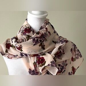 Haute Hijab Pink and Burgundy Floral Print Women's Square Scarf EUC